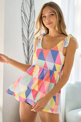 BiBi Multi Color Block Brushed Tied Ribbon Shoulder Top OutfitFlow